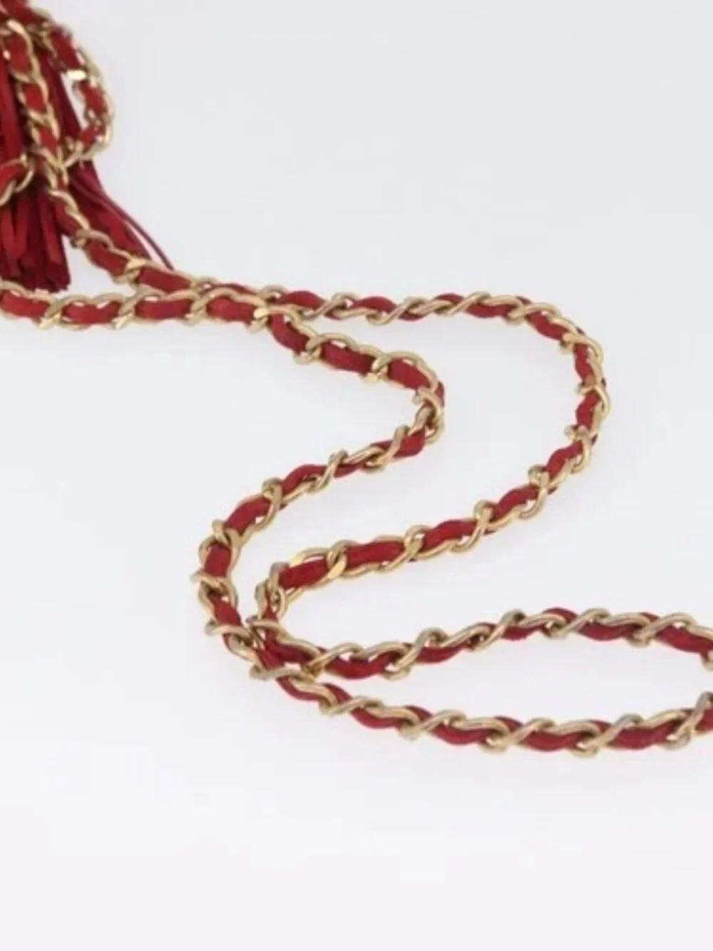 CHANEL Chain Shoulder Bag Lamb Skin Red Gold CC Auth AMZ310A